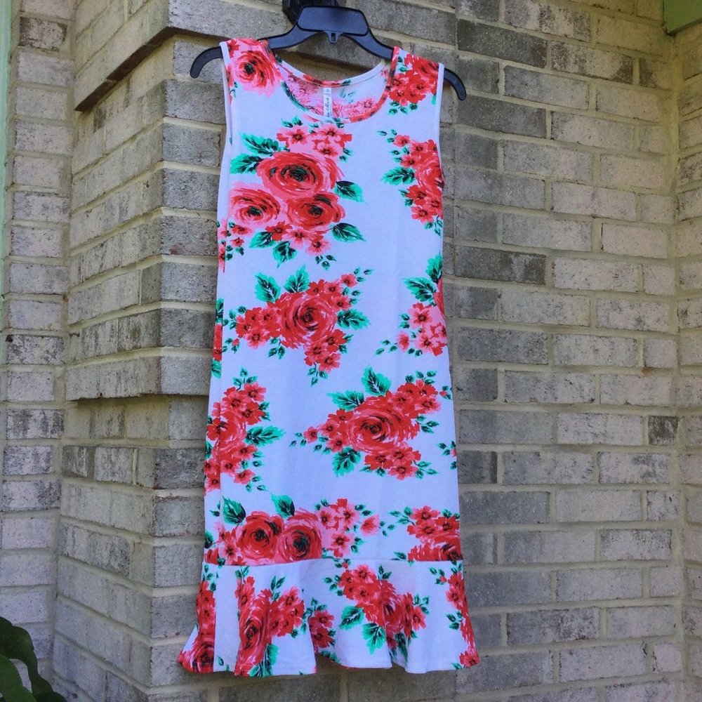 White Mark Orange Floral Flare End Midi Dress